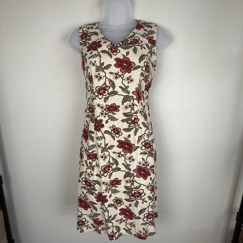 Vtg White Stag Tank Floral Linen Blend Sheath Dress Garden Party Sz S *read - Picture 2 of 12